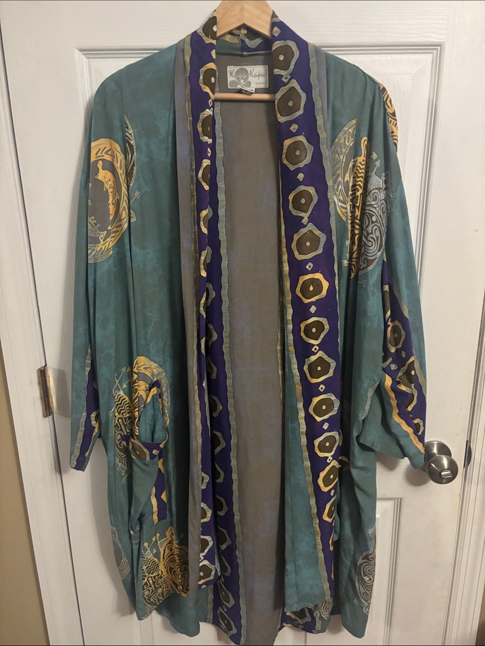 Anama Teal, Purple & Gold Patterned Kimono-Style Jacket